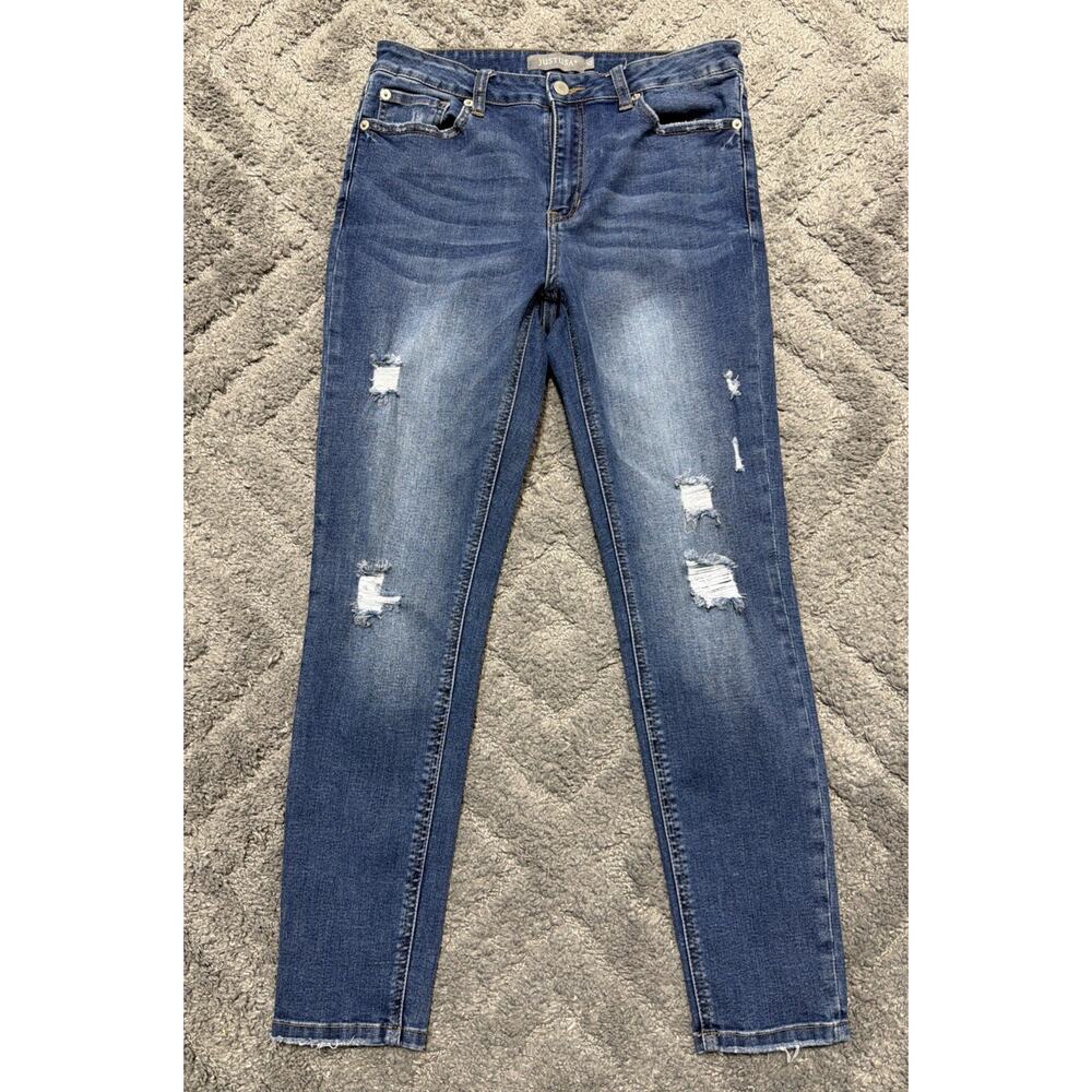 Just USA Womens High Rise Skinny Jeans Size 10 Blue Distressed